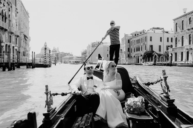 A black and white portrait of a gondola ride