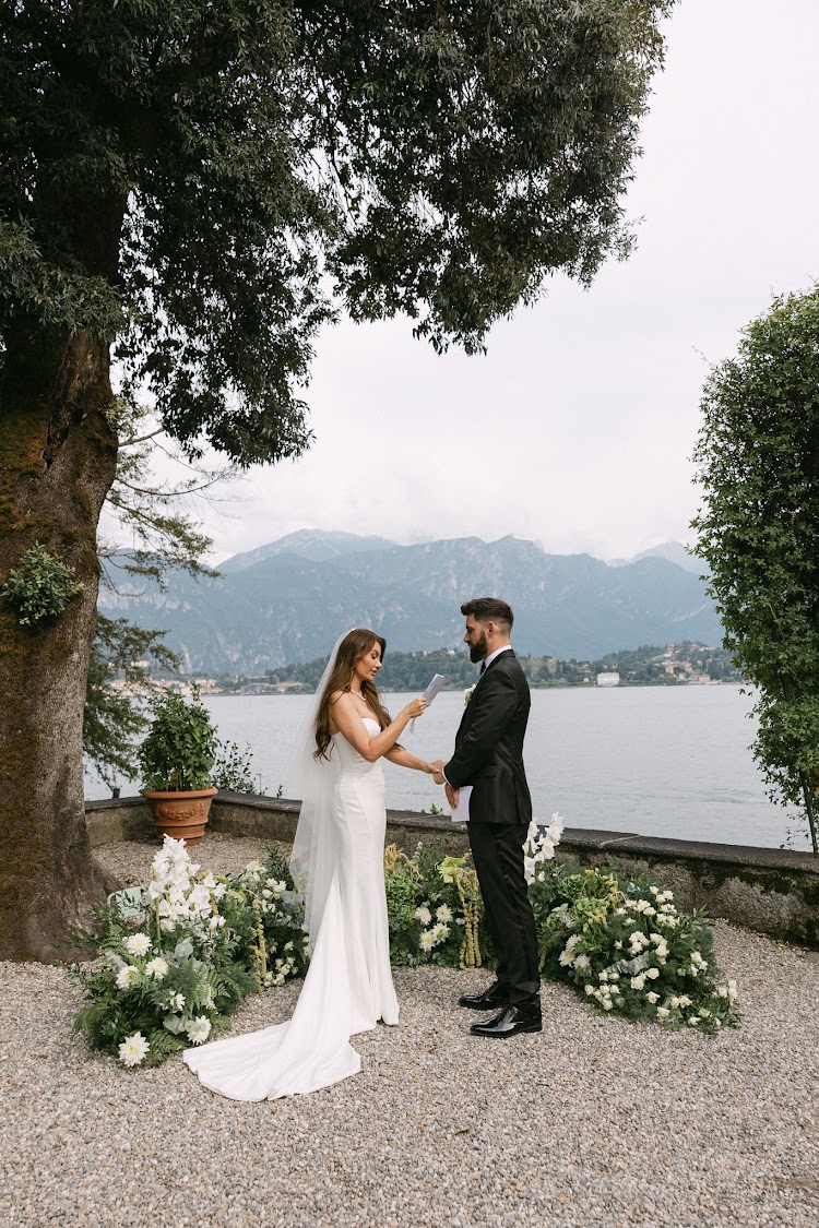A ceremony on the terrace overlooking the lake