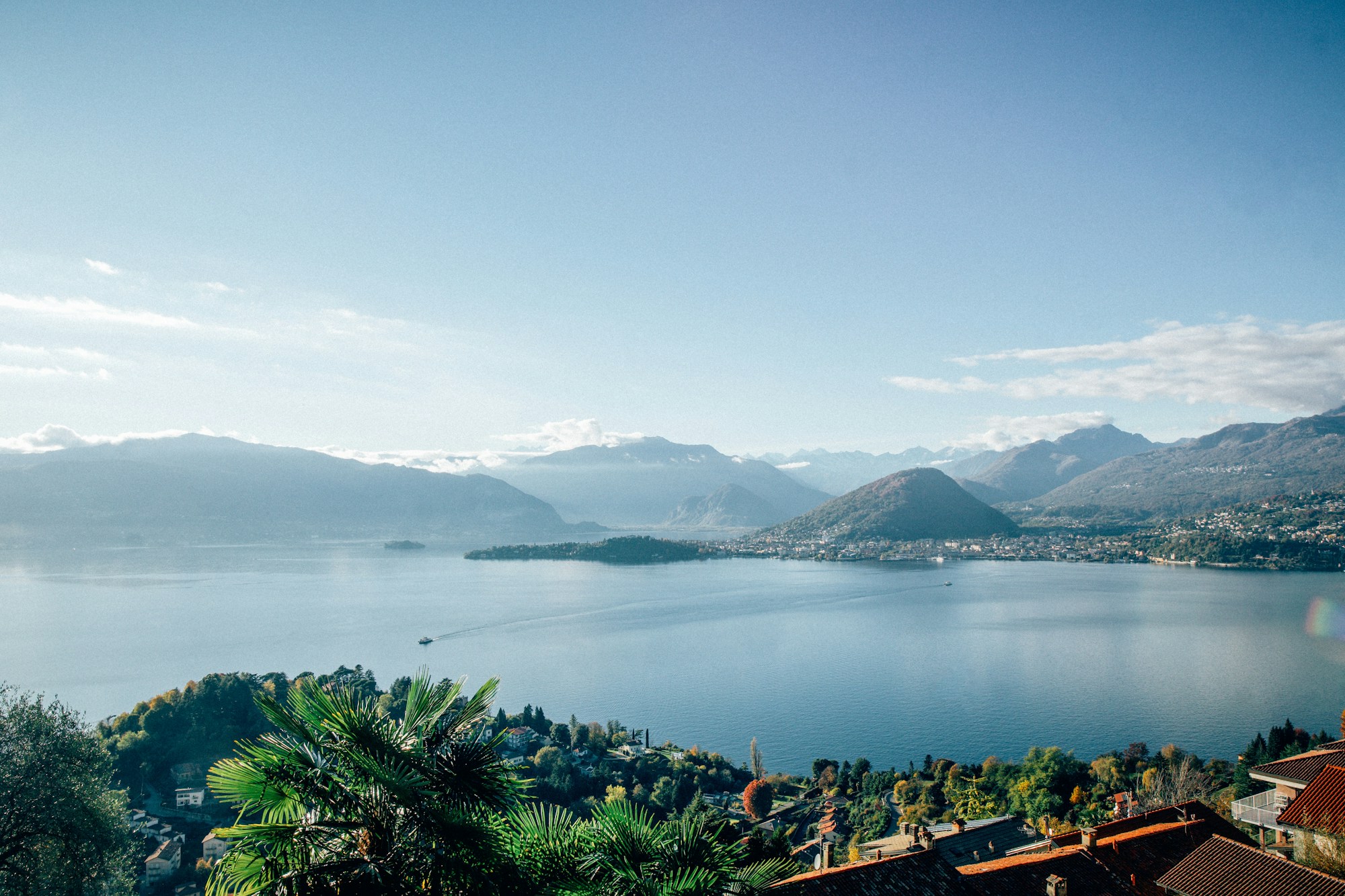 Lake Maggiore and the mountains seen from the shore, Italy