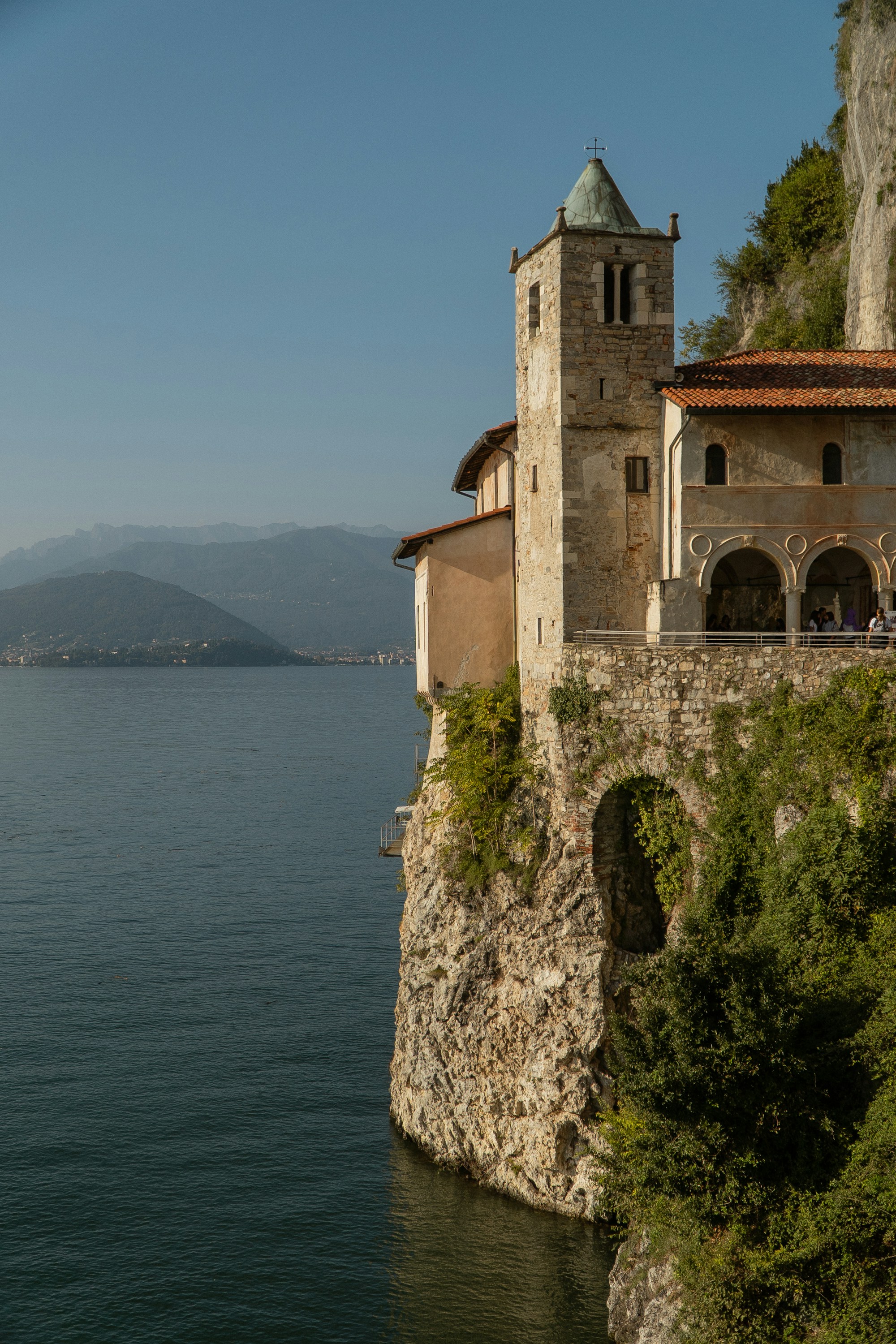 The hermitage of Santa Caterina del Sasso on a cliff above Lake Maggiore, Italy
