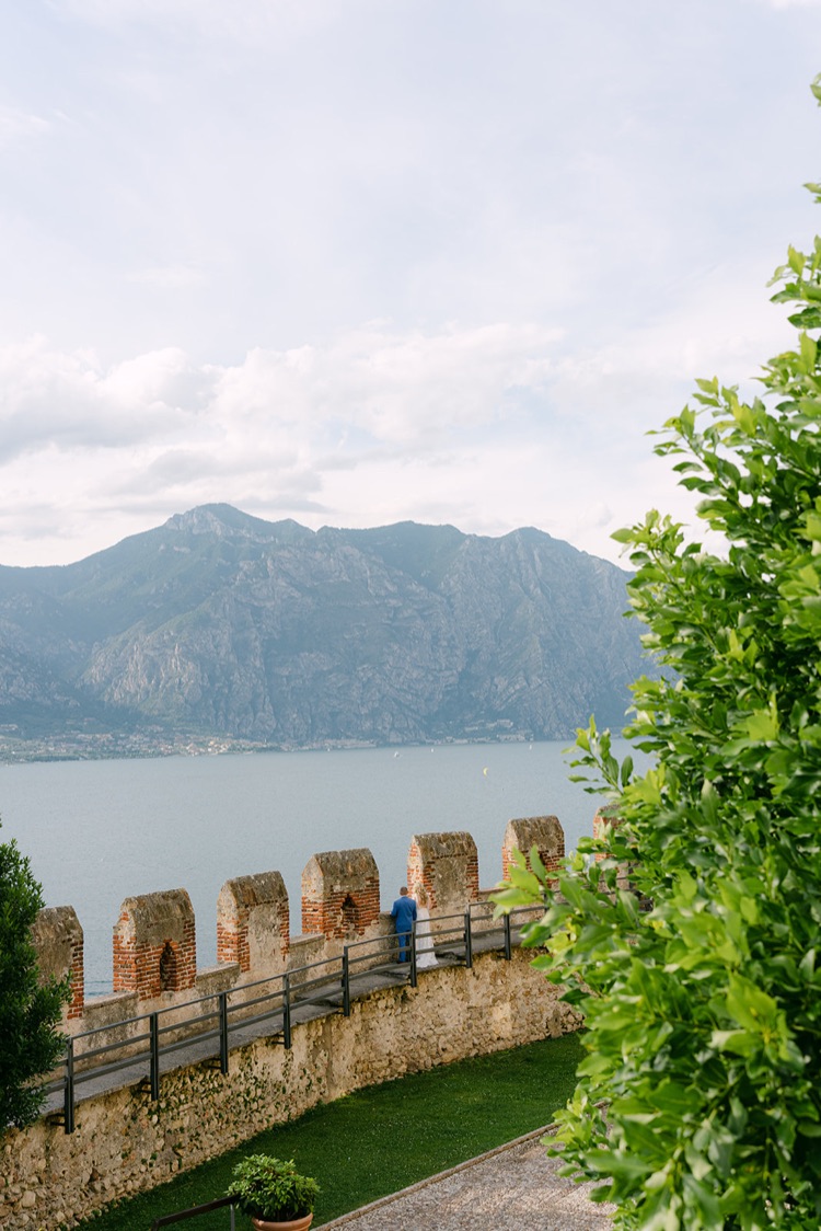 The stone ramparts of the Scaliger Castle in Malcesine with a view over Lake Garda