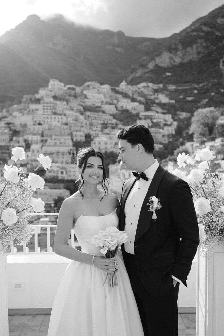 A black and white portrait on the terrace