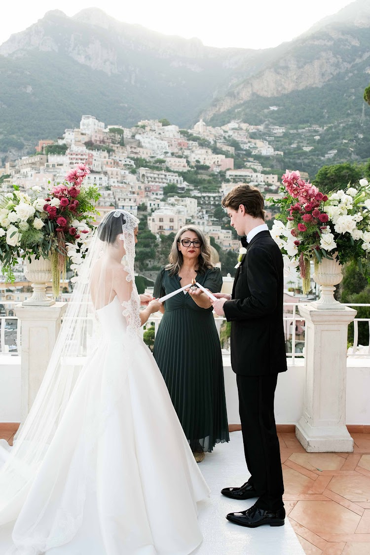 Exchanging vows on the rooftop terrace above Positano