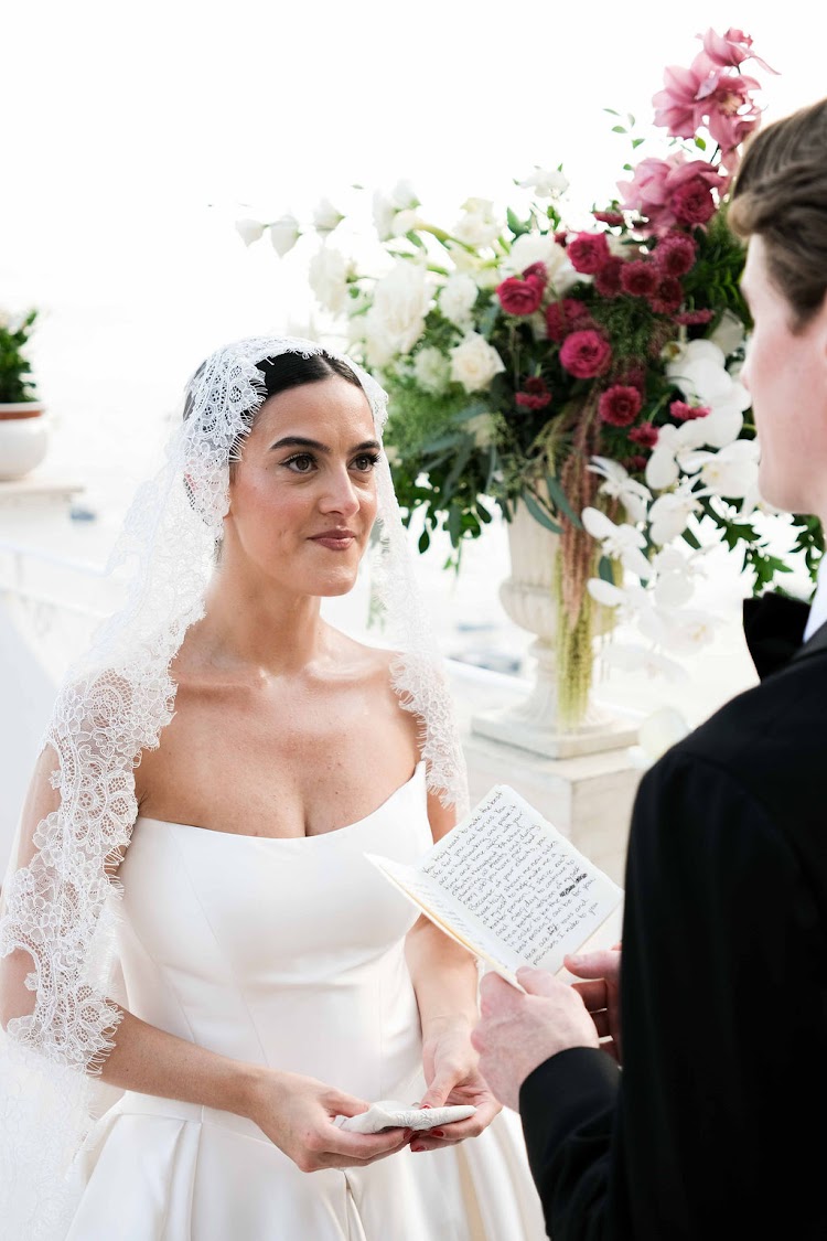 A bride during the ceremony on the terrace