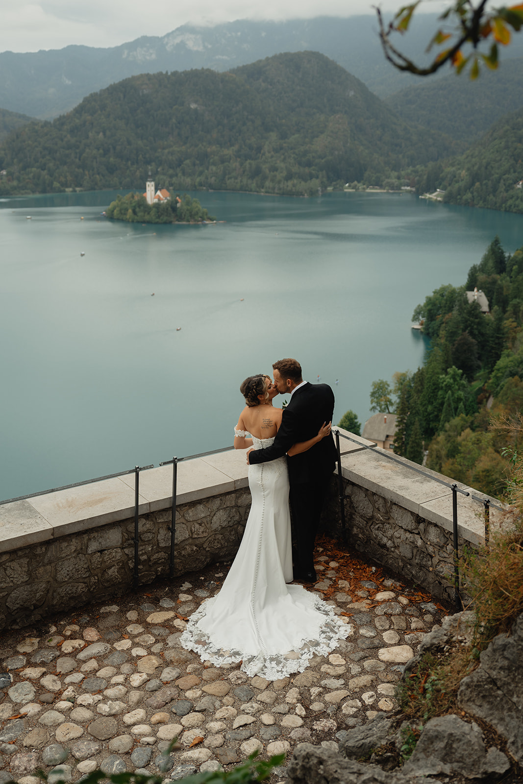 Elope on a castle terrace above Lake Bled, Slovenia, already designed elopement in Slovenia