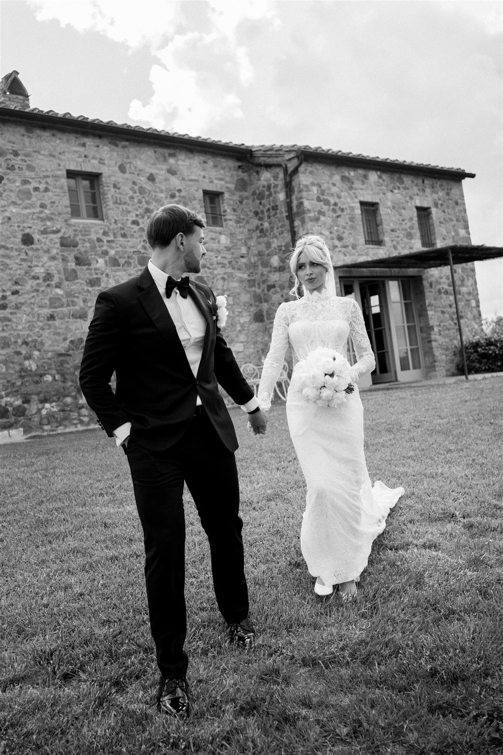Walking together by the farmhouse